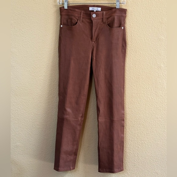 FRAME “Le High Straight” Cropped Lamb Leather Pants In Latte Size 25 EUC! - Picture 7 of 14